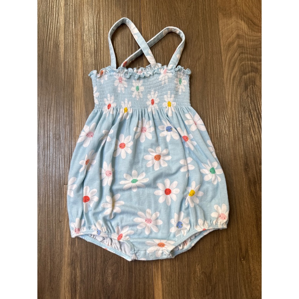 Angel Dear Daisy Faces Romper Baby 12-18M Blue Bamboo Viscose Sunsuit